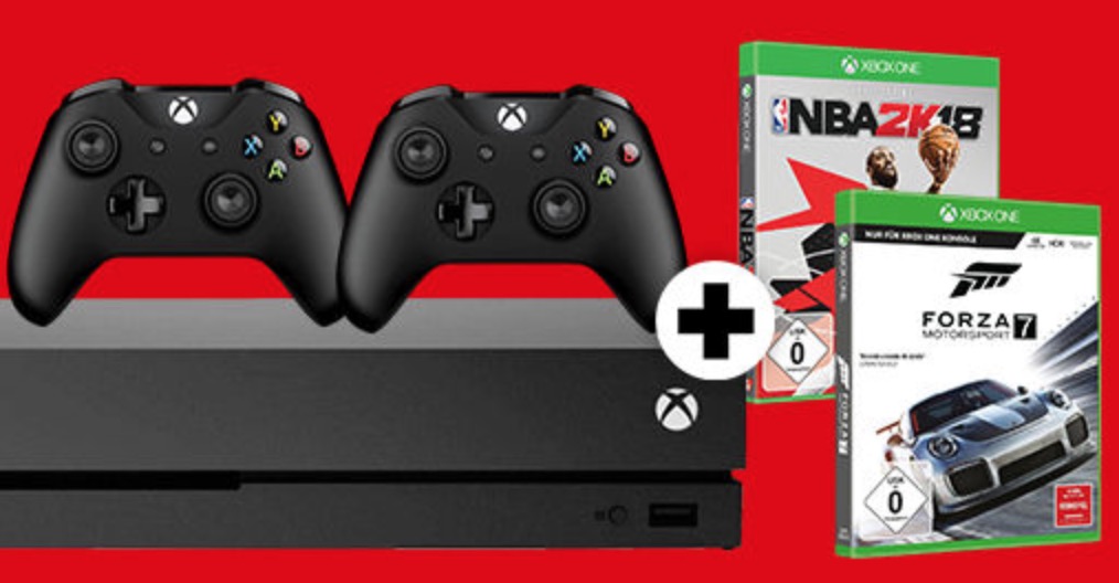 Knaller! MICROSOFT Xbox One X 1TB + Wireless Controller + Forza Motorsport 7 + NBA 2K18 für nur 415,- Euro inkl. Versand
