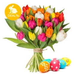 Blumenstrauß mit 44 bunten Tulpen für nur 22,98 Euro als Osterdeal bei Blumeideal