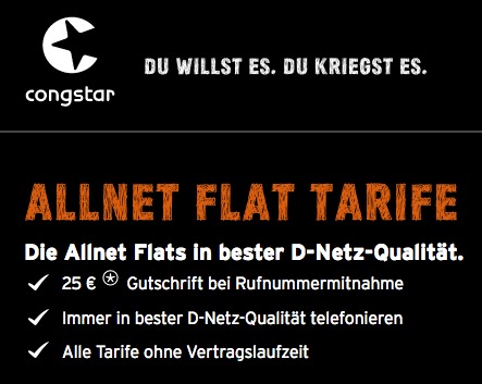 Kracher! Congstar Allnet-Flatrate im Telekom-Netz für 3 Monate vollkommen gratis testen