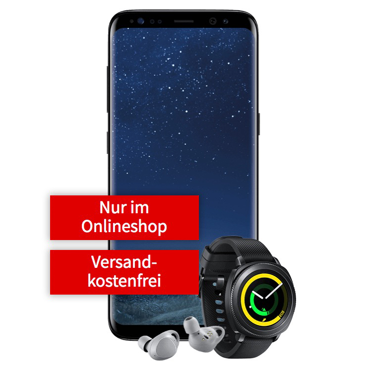 MD Vodafone Comfort Allnet mit 2GB Daten für mtl. 26,99 Euro + Samsung Galaxy S8 & Gear Sport Smartwatch & Gear IconX Kopfhörer für 69,- Euro