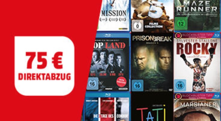 Abgelaufen! 75,- Euro Rabatt beim Kauf von Blu-rays & DVDs im Wert von mindestens 150,- Euro