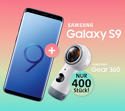 Samsung Galaxy S9 + Gear 360 für nur einmalig 69,- Euro + o2 Free M Tarif mit 10GB Daten für mtl. 34,99 Euro