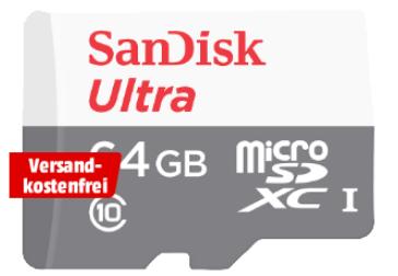 SANDISK Ultra microSDXC Speicherkarte 64GB für nur 9,- Euro (statt 13,- Euro)