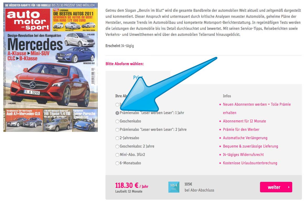 Knaller! Jahresabo der Auto Motor und Sport ab 112,30 Euro und als Prämie 105, Euro