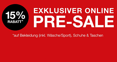 Pre-Sale bei Galeria Kaufhof: 15% Rabatt auf rund 42.000 Bekleidungsartikel inkl. Wäsche, Schuhe & Taschen