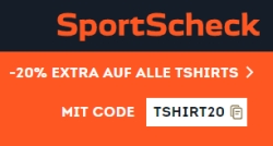 20% Gutscheincode auf alle T-Shirts bei SportScheck