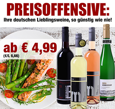 Weinvorteil: Deutsche Lieblingsweise stark reduziert – ab 4,99 Euro pro Flaschen (MBW: 6 Flaschen)