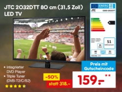 Nur von 16:45 bis 17:00 Uhr: JTC 2032DTT 80cm (31,5 Zoll) LED TV für nur 159,90 Euro