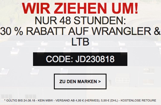 30% Extra-Rabatt auf Wrangler und LTB bei Jeans-Direct im Online-Shop