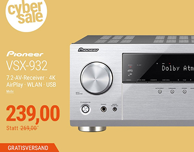 Pioneer VSX-932 7.2 AV Receiver (4K, AirPlay, Dolby Atmos, Multiroom) für nur 239,- Euro inkl. Versand