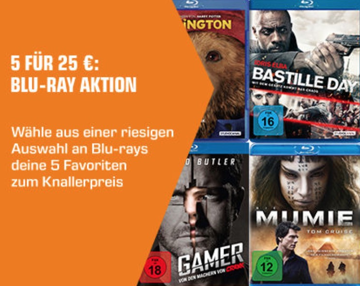 5 Blu-rays aus verschiedenen Genres für 25,- Euro bei Saturn