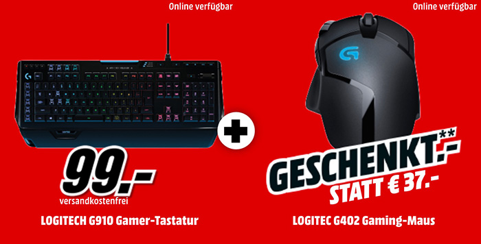 Logitech G910 Orion Spectrum Gaming Tastatur + Logitech G402 Gaming Maus für nur 99,- Euro