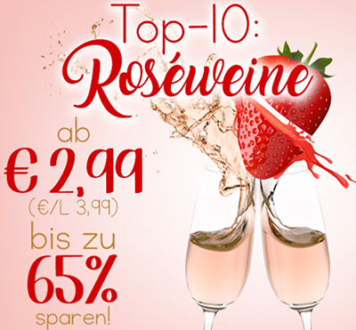 Top10 Roséweine bei Weinvorteil mit bis zu 65% Rabatt – ab 2,99 Euro pro Flasche (MBW: 6 Flaschen)