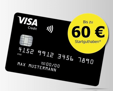 Knaller! Schwarze Visacard Deutschland Kreditkarte – Dauerhaft ohne Jahresgebühr bis zu 60,- Euro Startguthaben!
