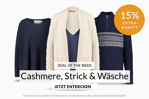 Engelhorn Weekly Deal mit 15% Rabatt auf Cashmere, Strick und Wäsche