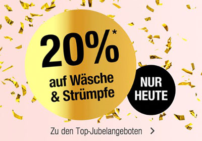 Nur heute: 20% Rabatt auf Wäsche und Strümpfe im Galeria Kaufhof Onlineshop
