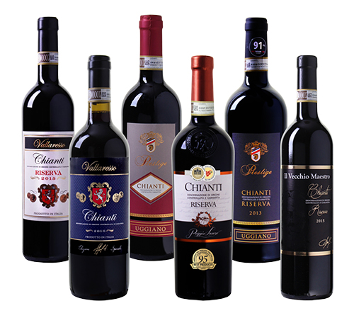 Wein Probierpaket mit 6 verschiedenen Flaschen Chianti für nur 39,96 Euro