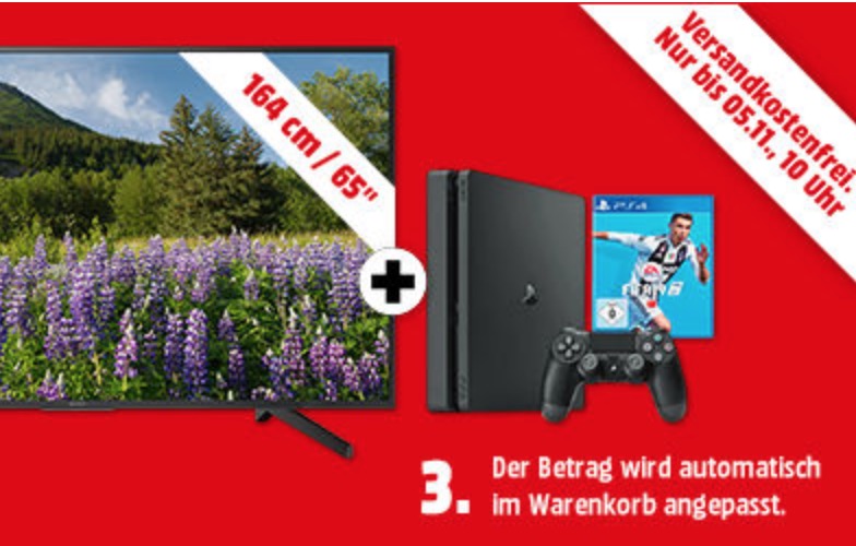 Sony KD 65 XF 7005 UHD 4K LED TV mit PS4 Slim 500 GB FIFA 19 Bundle für nur 999,- Euro inkl. Versand