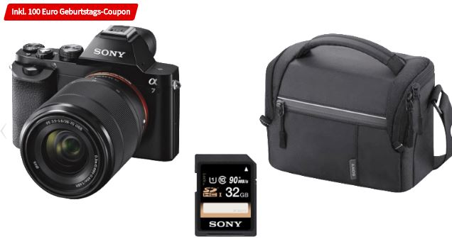 SONY Alpha 7 KB Kit mit 28-70 mm Objektiv + Tasche + 32GB Speicherkarte für nur 555,- Euro inkl. Versand (statt 699,- Euro)
