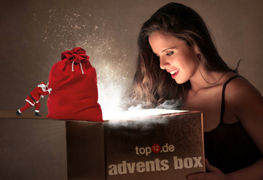 top12.de Adventsbox mit großer Curver Box + 24 Artikel für nur 89,12 Euro