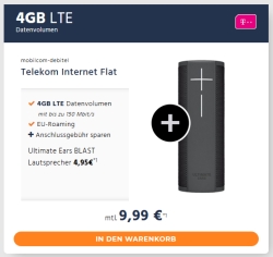 MD Telekom Internet Flat 4GB mit gratis Ultimate Ears BLAST Lautsprecher für 9,99 Euro mtl. + einmalig 4,95 Euro