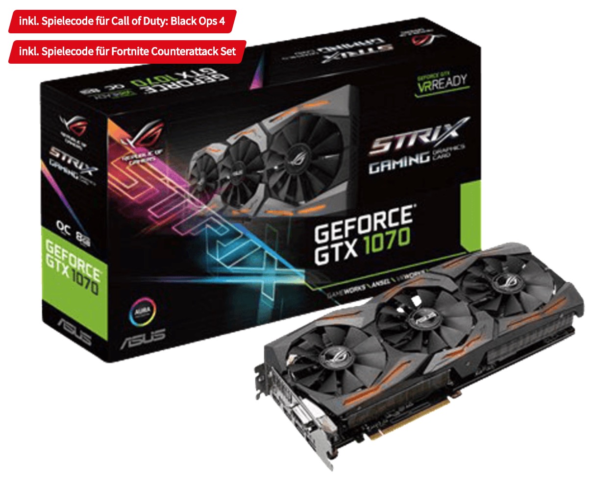 ASUS GeForce GTX 1070 ROG Strix 8GB Gaming Gra­fik­kar­te für 299,- Euro