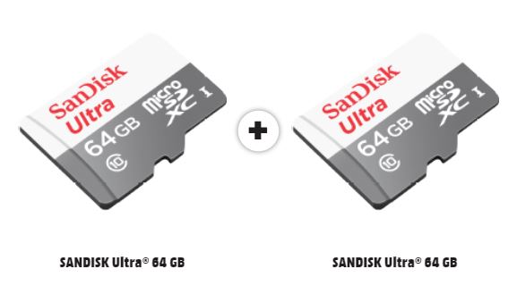 2x SANDISK Ultra microSDXC Speicherkarte (64 GB) für nur 15,- Euro inkl. Versand