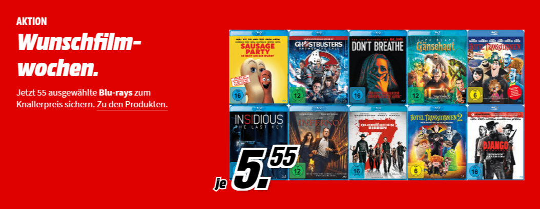 MediaMarkt Wunschfilmwochen: 55 ausgewählte Blu-rays für jeweils 5,55 Euro