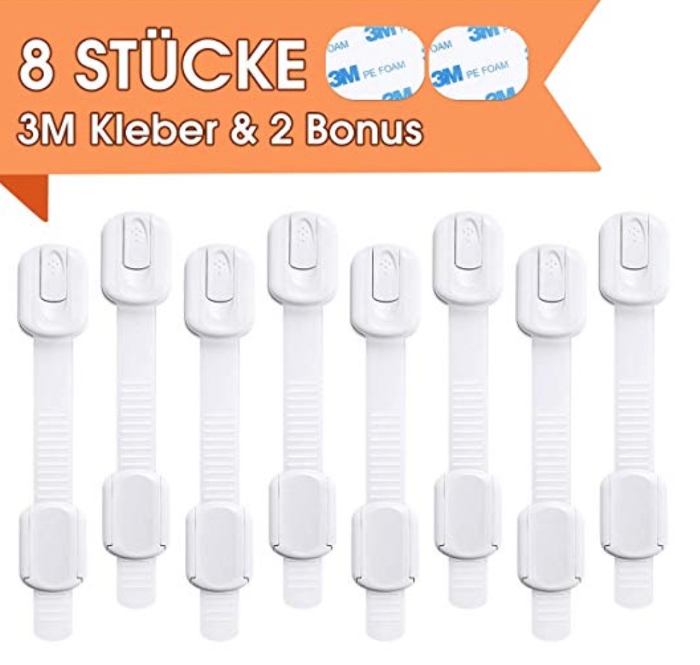 DOKRIN Kindersicherungen 4er Set - Selbstklebende Schubladenverschlüsse Für Schränke & Kühlschrank