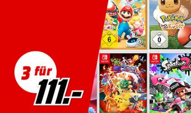 Nur noch heute bei MediaMarkt: 3 Nintendo Switch Games für nur 111,- Euro (u.a. Pokemon Lets Go, Mario Kart 8, Donkey Kong Country: Tropical Freeze)