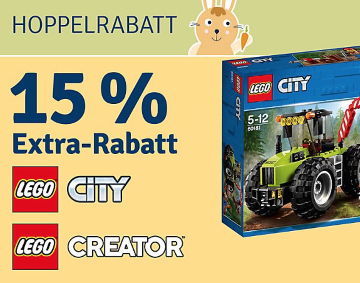 Nur noch heute 15% Rabatt auf Artikel der Marken LEGO Creator und LEGO City bei myToys