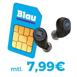 Wieder da! Blau Allnet L Sim-only Tarif mit Allnetflat, SMS-Flat und 3GB für 7,99 Euro mtl. + JBL Free X In-Ears für einmalig 39,- Euro