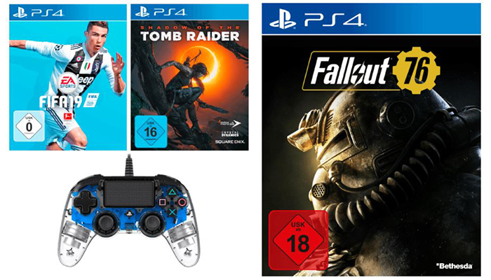 Nacon PlayStation 4 Controller + Fifa 19 [PS4] + Shadow of the Tomb Raider [PS4] + Fallout 76 [PS4] für nur 79,99 Euro inkl. Versand