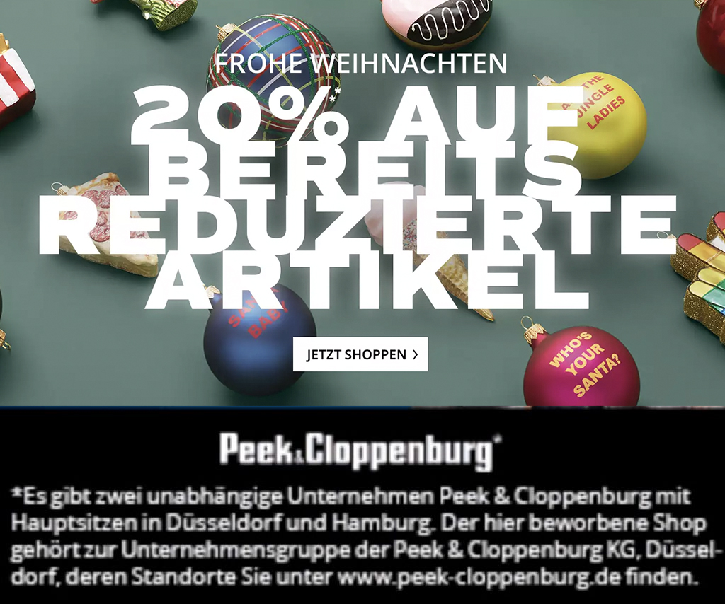 Nur bis Freitag: Sale bei Peek & Cloppenburg* + 20% Extra-Rabatt auf reduzierte Artikel