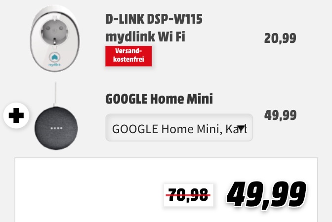 Google Home Mini inkl. D-Link DSP-W115 Steckdose nur 49,- Euro inkl. Versand