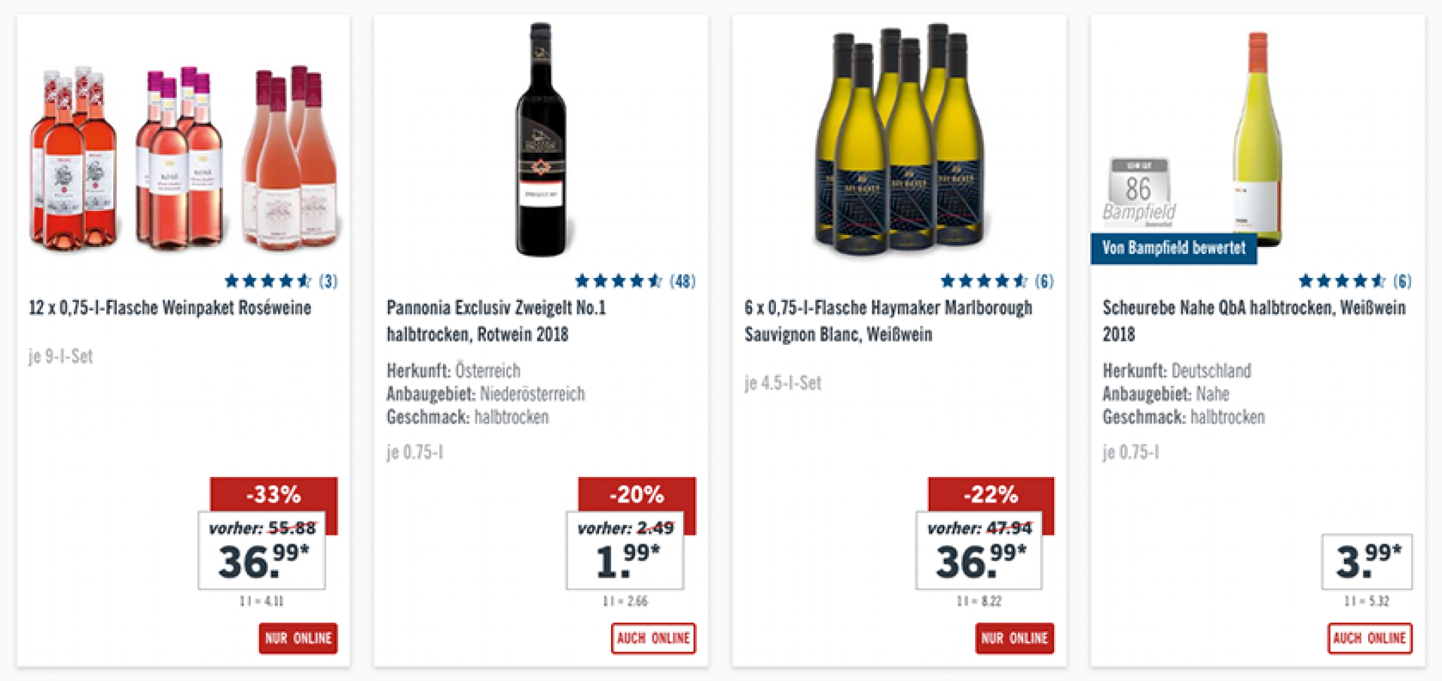 15 Rabatt auf alle Weine und Weinpakete im LIDL (MBW 60