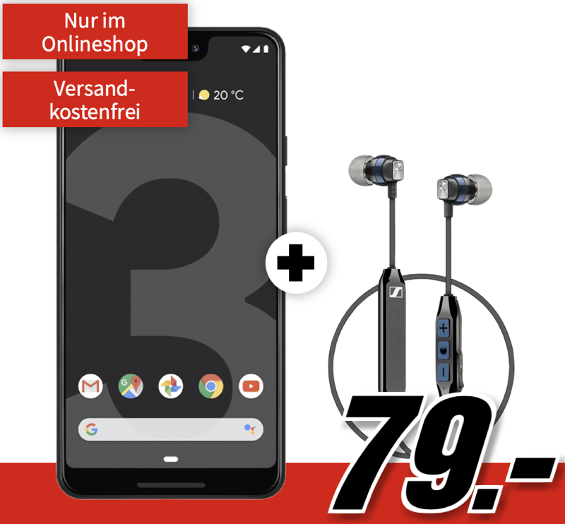 MD Vodafone green LTE (Vodafone) mit 8GB Daten nur 21,99 Euro monatlich + GOOGLE Pixel 3 XL mit Sennheiser CX6 für einmalig 79,- Euro