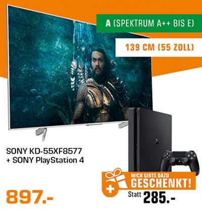 Top! Sony KD-55XF8577 UHD 4K TV + Sony PS4 500GB für nur 897,- Euro inkl. Versand (statt