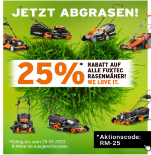 25% Rabatt auf alle Rasenmäher im Fuxtec Onlineshop