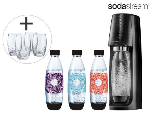 SodaStream Spirit Wassersprudler + 3 Flaschen 840 ml + 4 Gläser 330 ml für nur 85,90 Euro inkl. Versand