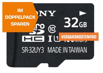 Im Doppelpack! SONY microSDHC Performance Speicherkarte (32 GB, 100 MB/s, Class 10, UHS Class 1) für nur 9,- Euro inkl. Versand