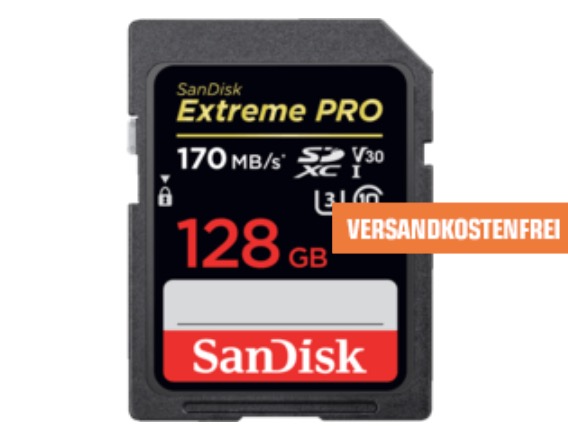 SANDISK Extreme PRO SDXC Speicherkarte 128 GB für nur 28,- Euro inkl. Versand