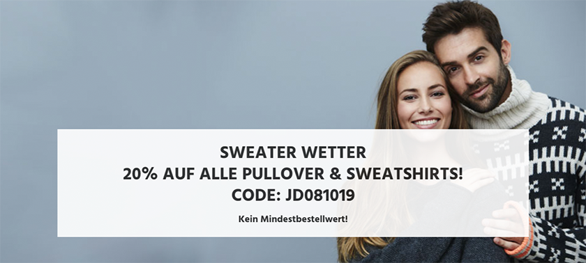 20% Rabatt auf alle Pullover und Sweatshirts bei Jeans Direct (ohne MBW)