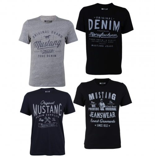 4er-Pack Mustang Herren T-Shirts mit Frontprint und Rundhalsausschnitt für nur 29,71 Euro