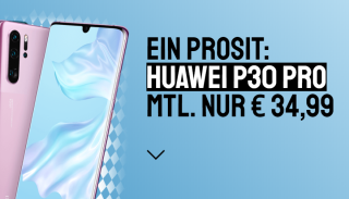 HUAWEI P30 Pro mit o2 Free M Boost Allnet-Flat mit 20GB Daten für mtl. 34,99 Euro und einmalig 4,95 Euro