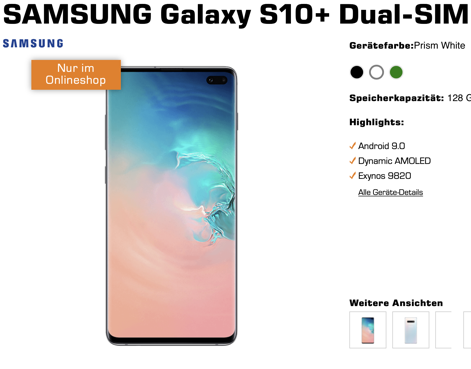 SAMSUNG Galaxy S10+ Dual-SIM im D1 Netz LTE 6GB mit Galaxy Buds für 26,99€ mtl. + 1€ Zuzahlung