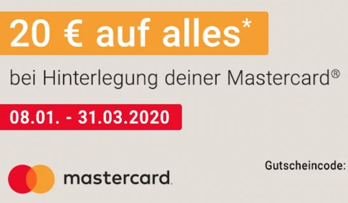 20,- Rabatt ab 70,- Euro Bestellwert bei Zahlung mit Mastercard bei Notebooksbilliger