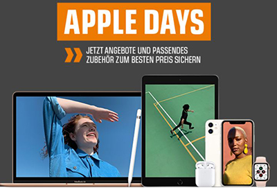 Große Apple Days Aktion bei Saturn mit verschiedenen Apple Produkten (iPads, MacBooks, iPhones und Zubehör)