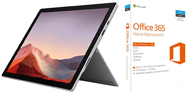 MICROSOFT Surface Pro 7 Convertible (12.3 Zoll, i5-1035G4 , 8GB RAM, 128 GB SSD, Intel Iris Plus Grafik) + Microsoft Office 365 Home für nur 799,- Euro inkl. Versand