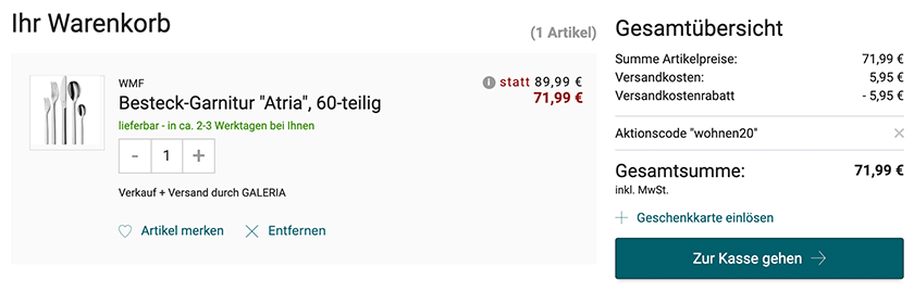 60-teiliges WMF Besteckset Atria für nur 71,99 Euro inkl ...